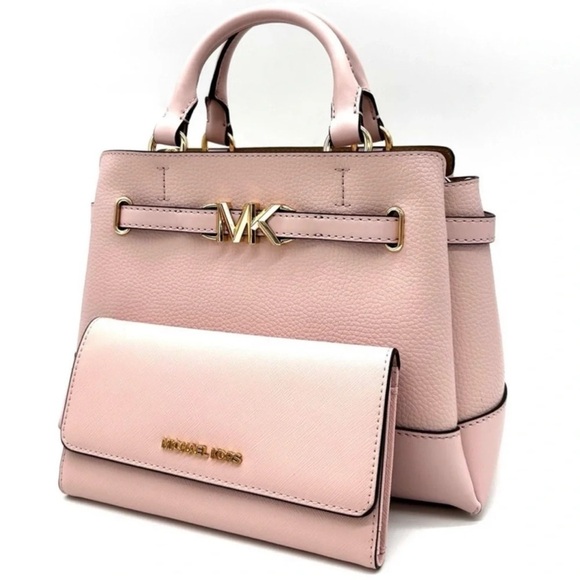 Michael Kors Reed Small Satchel Crossbody Bag & Large Trifold Wallet Light Pink - Picture 1 of 16